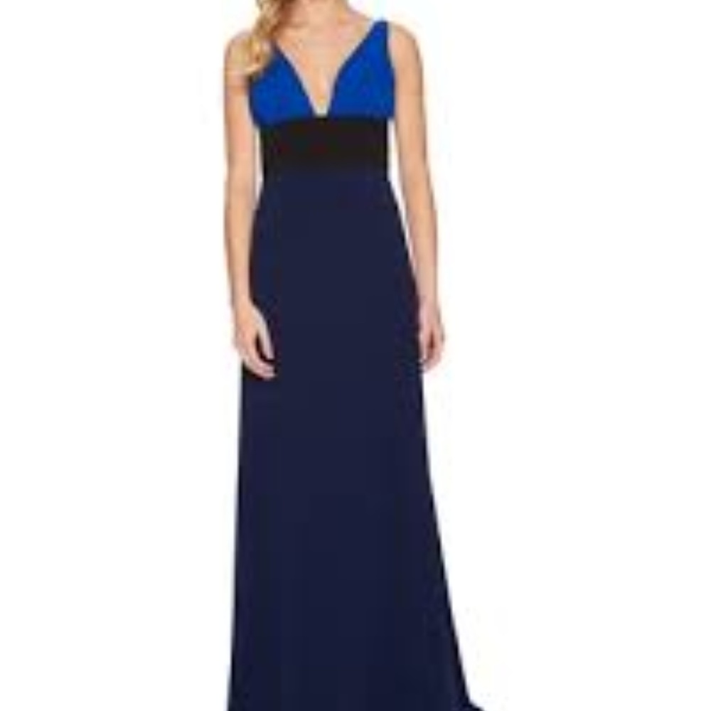 Blue Colorblock V-Neck Prom Gown